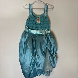 Girls Teal Rosette Flower Girl Easter Party Dress Toddler XS 3-4 Butterfl